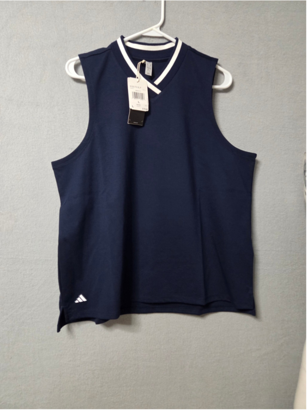 Women's Adidas Sleeveless V-Neck Tank Top Navy White Size L
